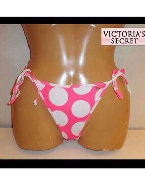 NWT Victoria's Secret Pink M Vintage Y2K Polka Dots Strings Bikini Bottom Hot Pi